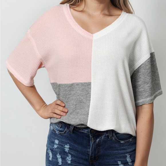 Tops - 🔥🔥Multi Color Waffle Color Block Short Sleeve Top